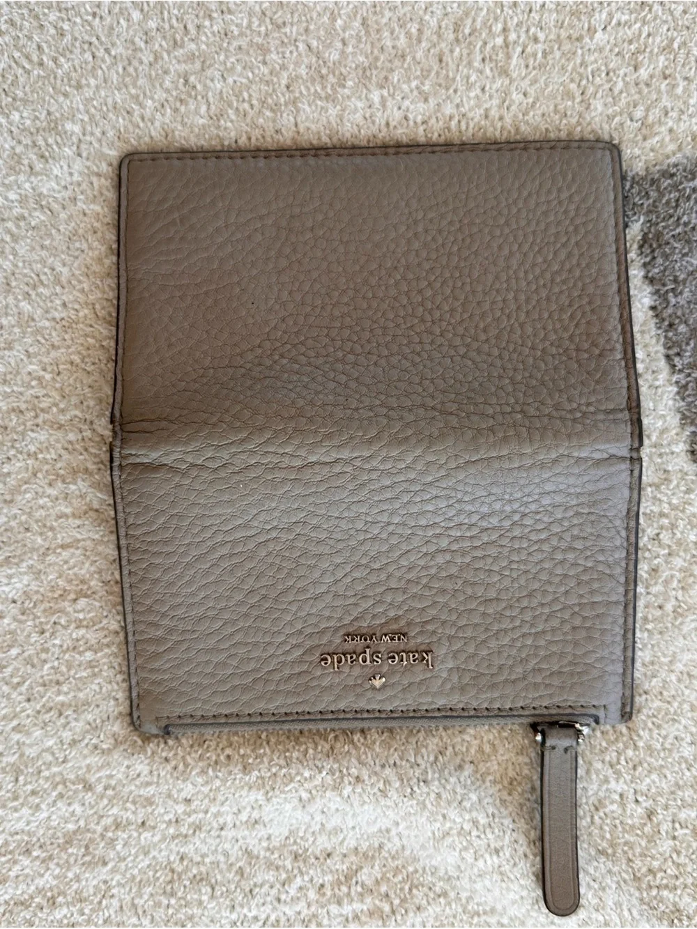 kate spade Pebbled Leather Zip Card Wallet in Taupe Gray